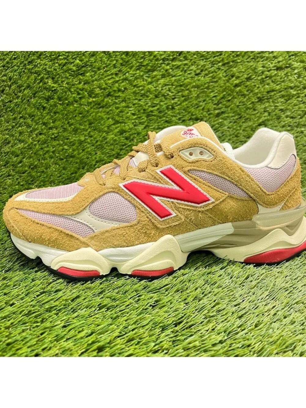New Balance 9060 Mens Size 11 Beige Pink Red Athletic Running Shoes Sneakers